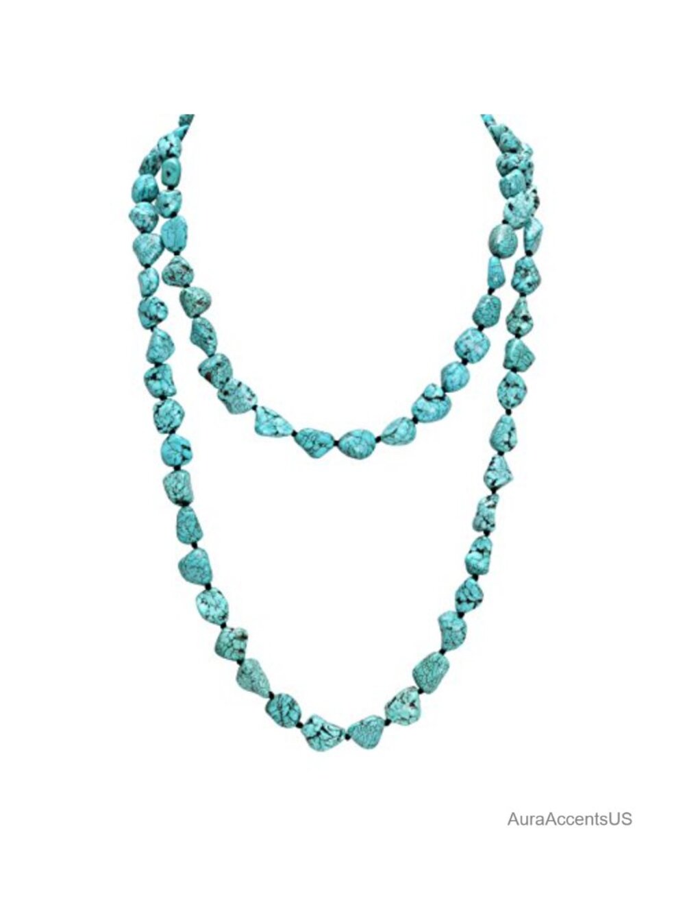 Handmade Turquoise Howlite Beaded Necklace 47" Multi-Strand Layered